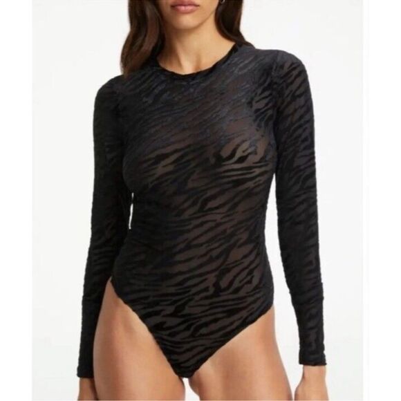 Good American Tops - Good American Burnout Zebra Mesh Velvety Bodysuit NEW Size XXL Animal Print